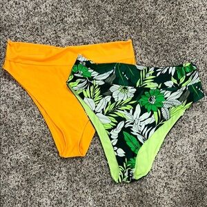Bright Floral and Yellow High-Waisted Bikini Bottoms